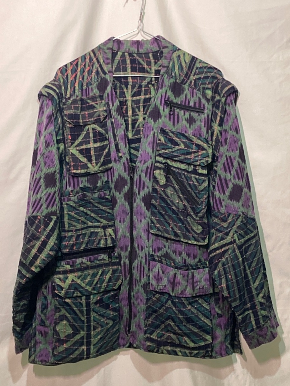 Custom Vintage Artistic Jacket with Removable Sleeves | black/purple/green | XL